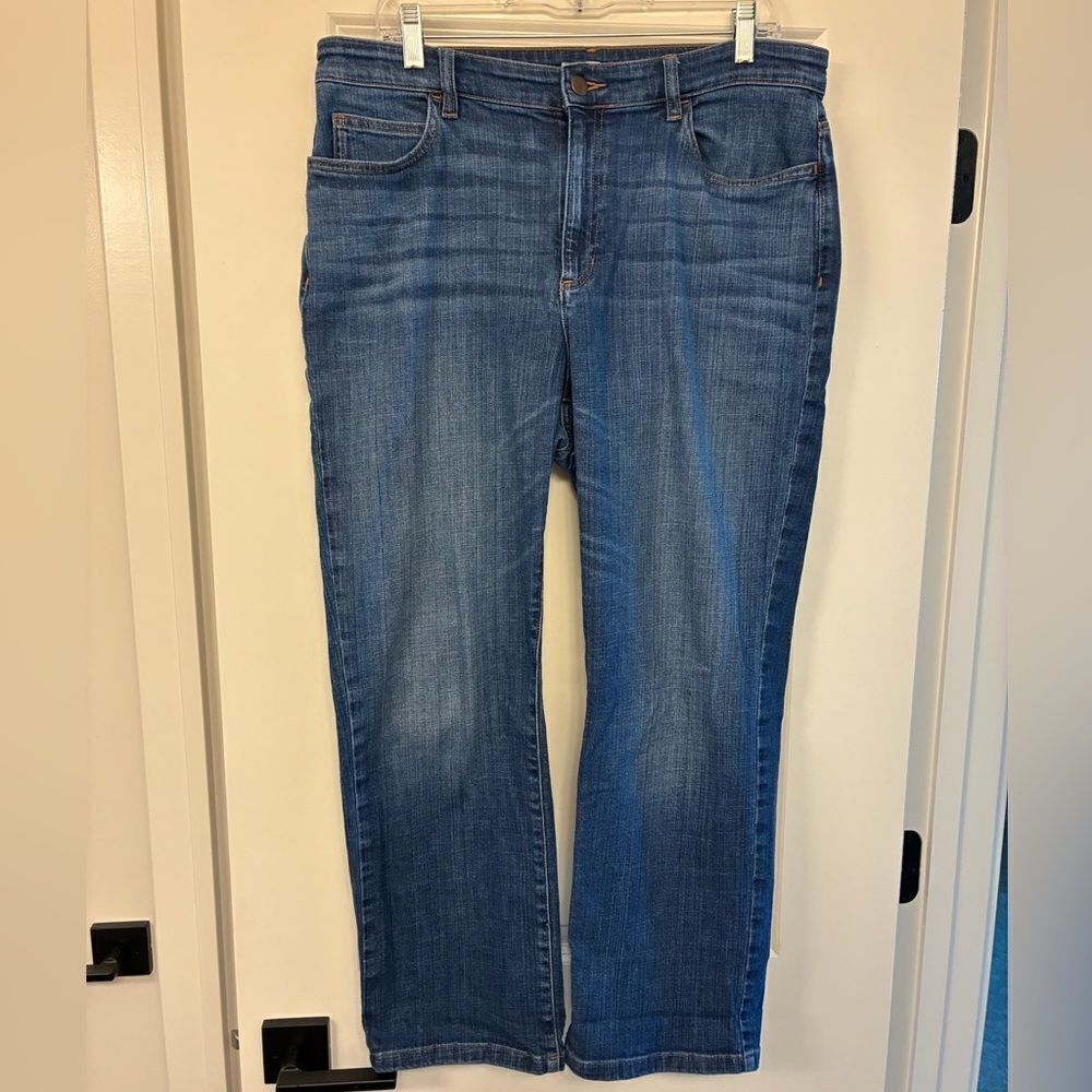EILEEN FISHER Organic Cotton Denim Jeans Mid Rise Straight Bootcut Leg Size 14